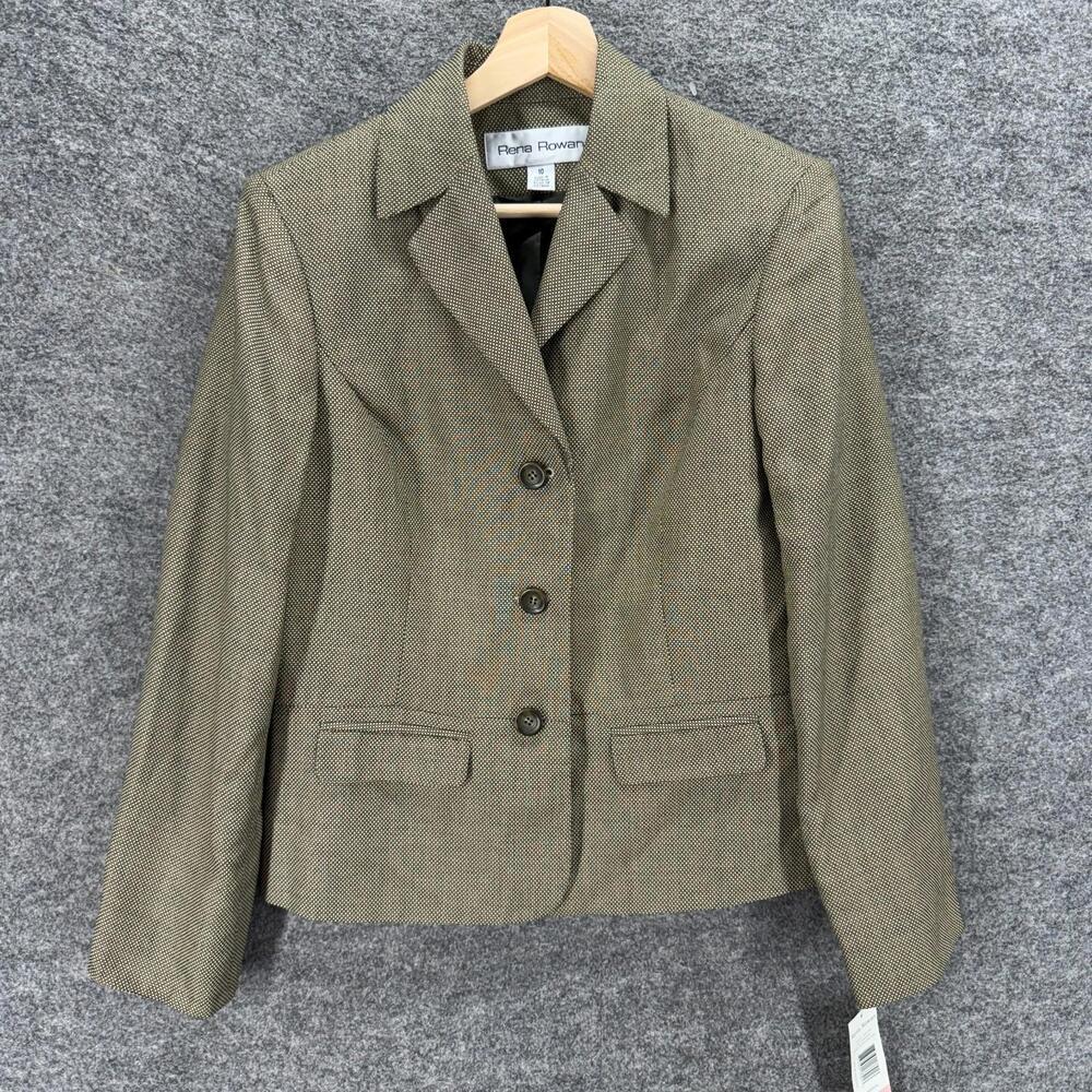 New Rena Rowan Blazer Women 10 Gray Button Up Collared Long Sleeve Lined Pockets